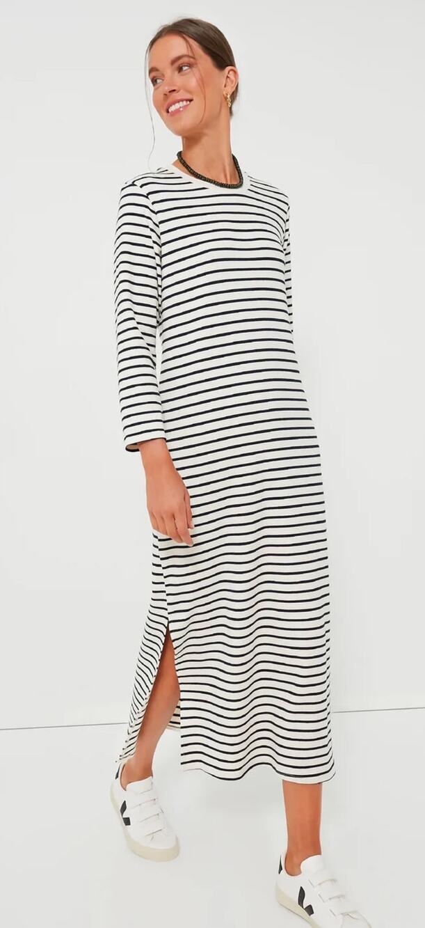 Tuckernuck Pomander Place Navy Stripe Gio Maxi Dress size Small
